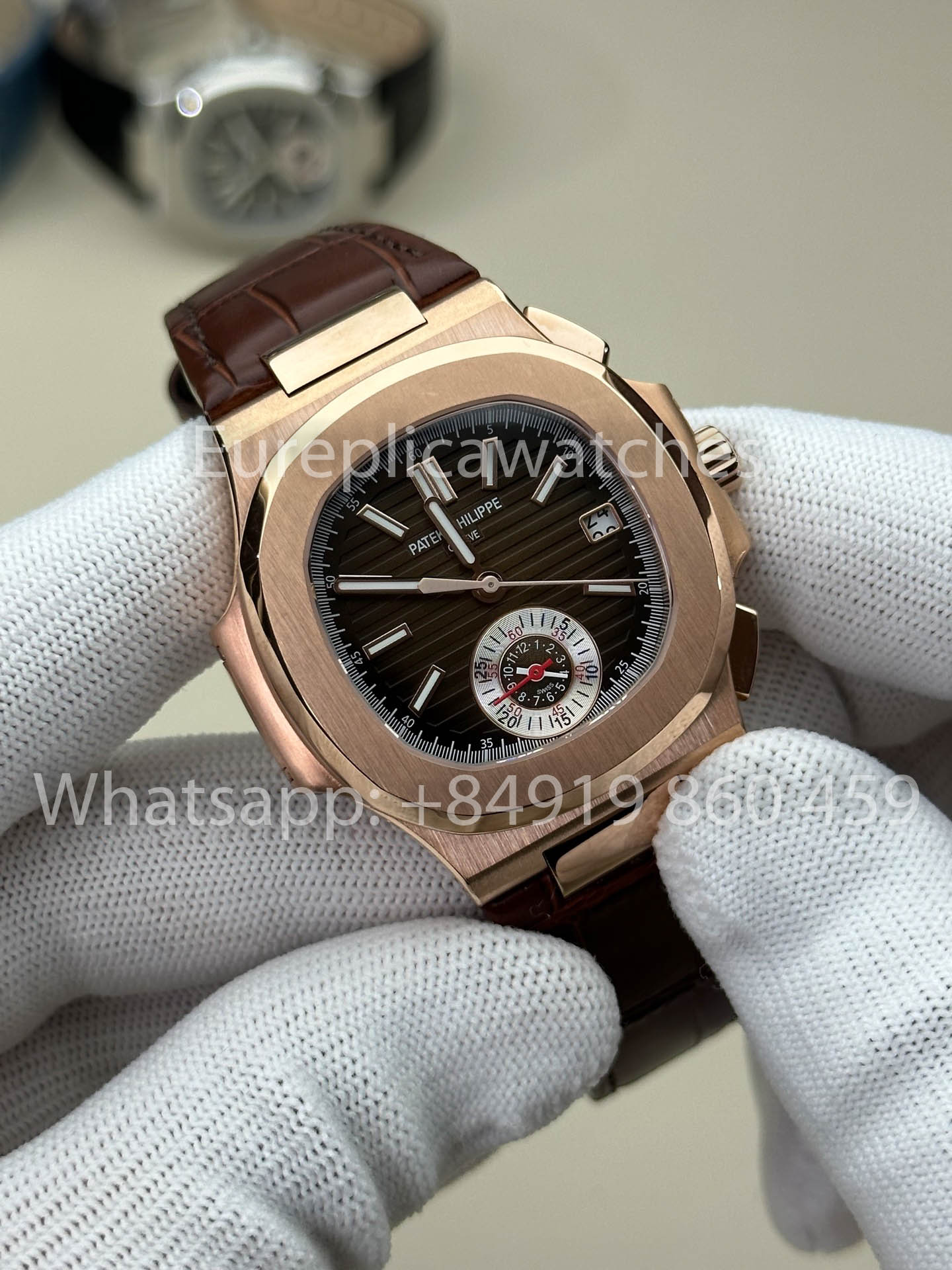 Patek Philippe Nautilus 5980R-001 versione migliore 1:1 3K Fabbrica V3 Upgraded Pelle cinturino Brown quadrante