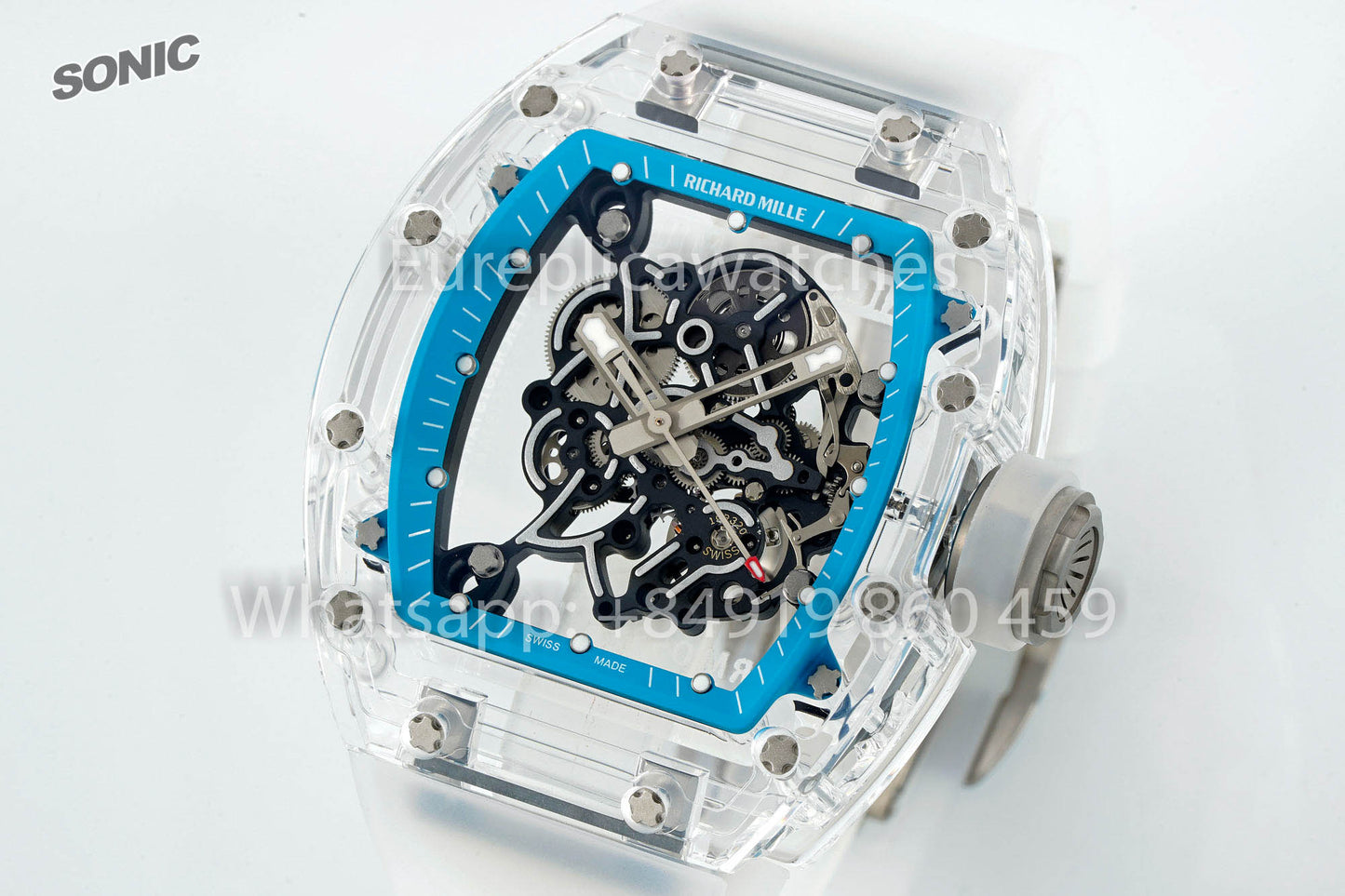 RICHARD MILLE RM055 AET REMOULD Transparent Blue cinturino versione migliore 1:1 Sonic Fabbrica