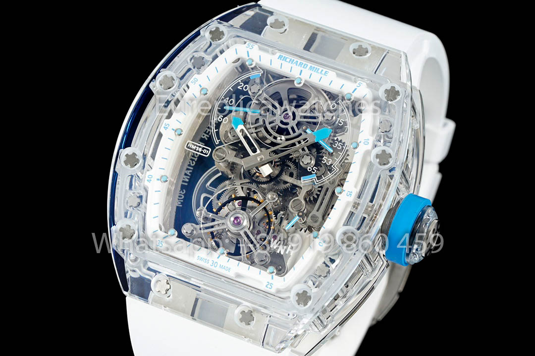 Richard Mille RM 56-01 Tourbillon versión mejorada 1:1 Blue Crown White cinturino