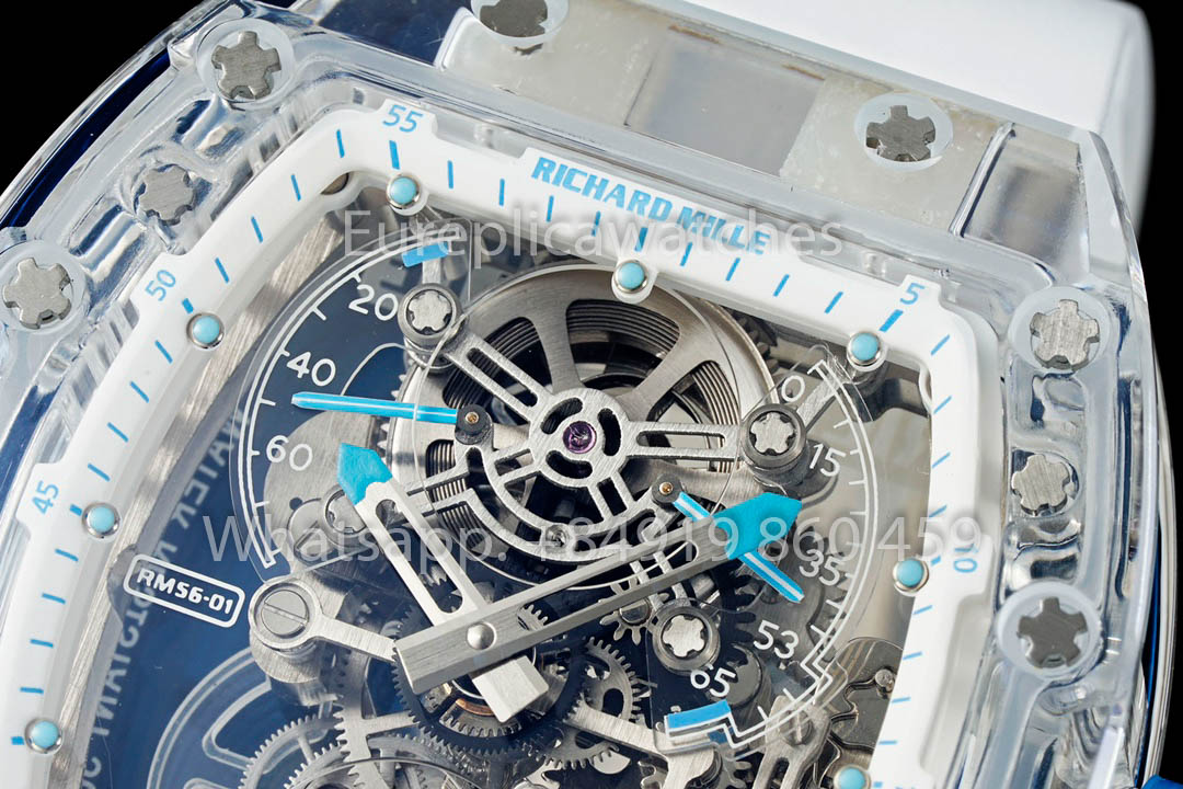 Richard Mille RM 56-01 Tourbillon versión mejorada 1:1 Blue Crown White cinturino