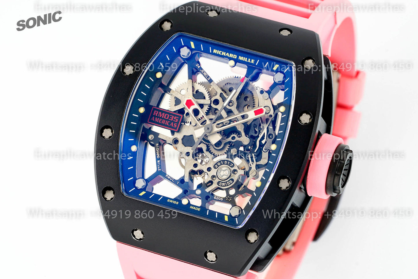 Richard Mille RM035 Americas Black Toro versione migliore 1:1 Sonic Fabbrica V4 Pink cinturino