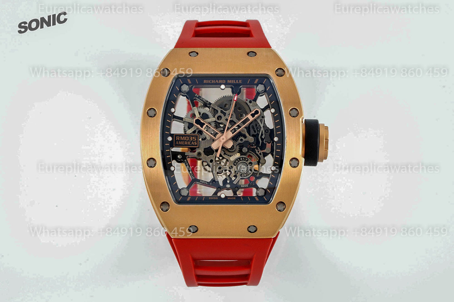 Richard Mille RM035 Rose Gold Toro versione migliore 1:1 Sonic Fabbrica V4 Red Rubber cinturino