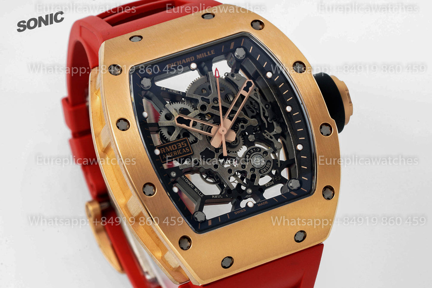 Richard Mille RM035 Rose Gold Toro versione migliore 1:1 Sonic Fabbrica V4 Red Rubber cinturino