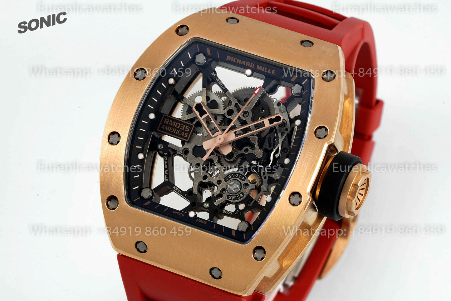 Richard Mille RM035 Rose Gold Toro versione migliore 1:1 Sonic Fabbrica V4 Red Rubber cinturino