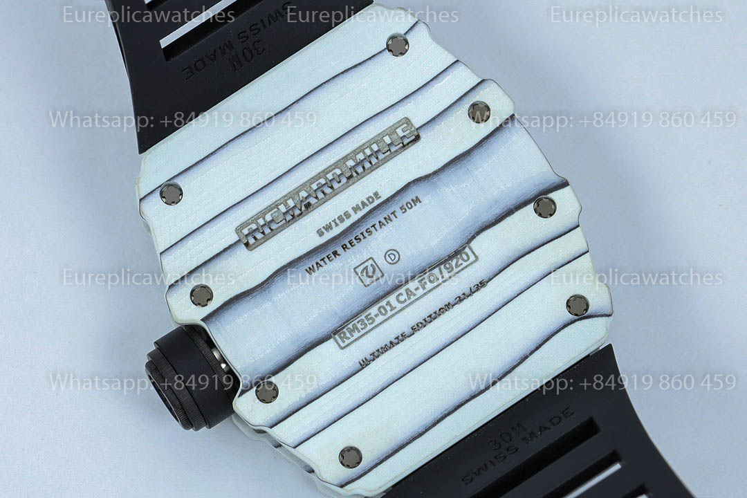 Richard Mille RM35-01 White Carbon versione migliore 1:1 Black Rubber cinturino ZF Fabbrica