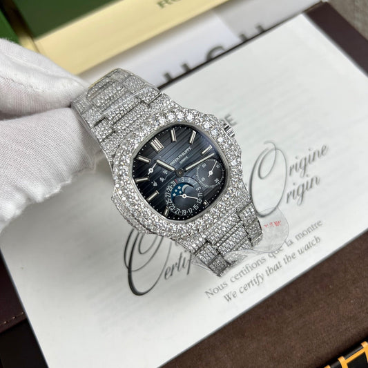 Patek Philippe Nautilus 5712/1A-001 1:1 Mejor Edición PPF Fabbrica V2 Esfera Azul Moissanita Personalizada