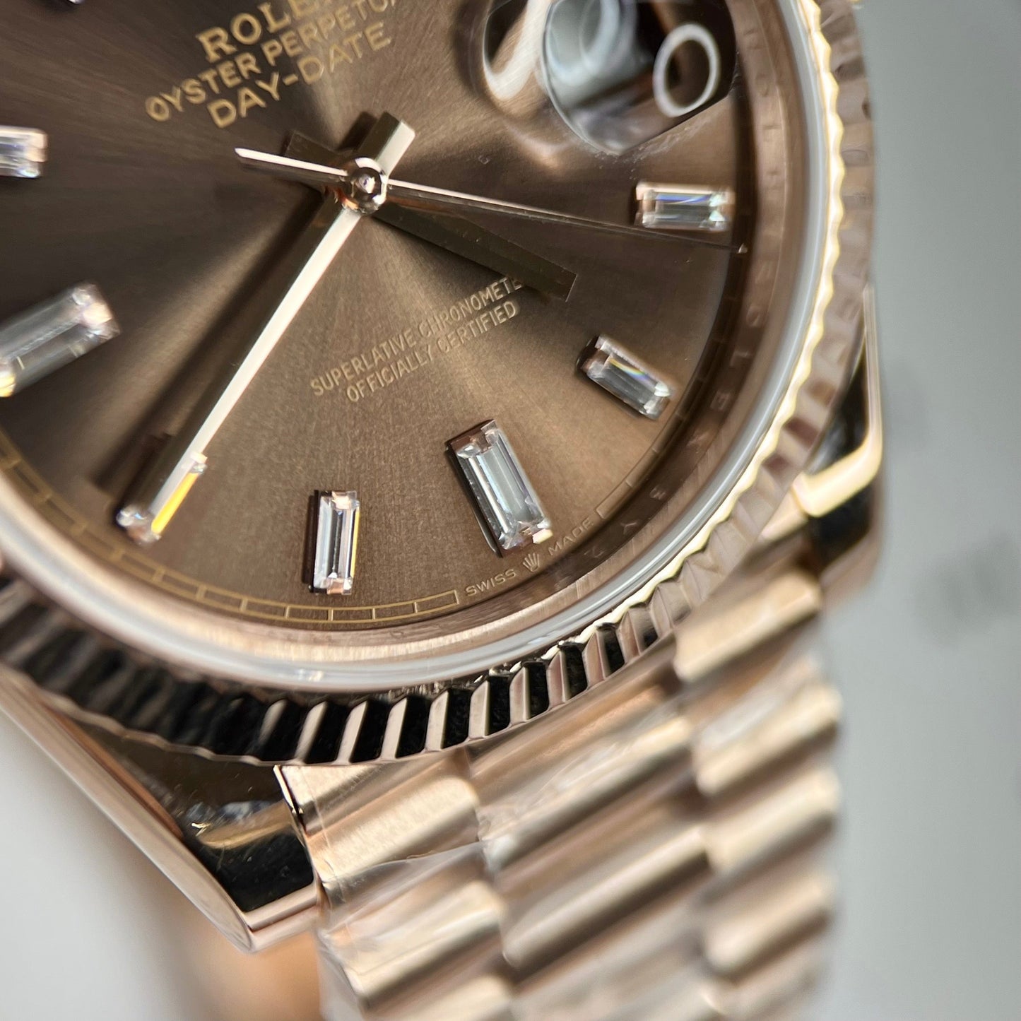 Rolex Day-Date 40mm 228235 chocolate quadrante 18k Rosa Oro preenchido 150 gramas