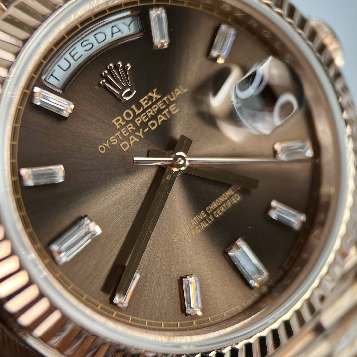 Rolex Day-Date 40mm 228235 chocolate quadrante 18k Rosa Oro preenchido 150 gramas