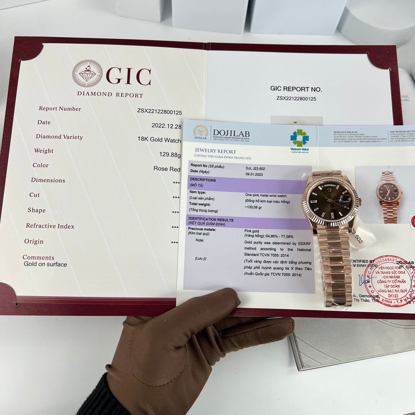 Rolex Day-Date 40mm 228235 chocolate quadrante 18k Rosa Oro preenchido 150 gramas