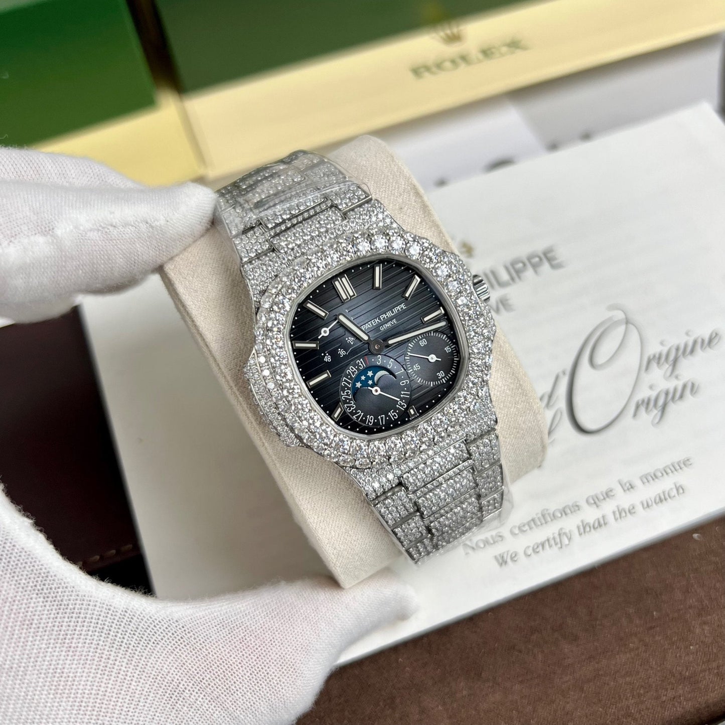 Patek Philippe Nautilus 5712/1A-001 PPF Fabbrica V2 Blue Dial custom full Moissanite