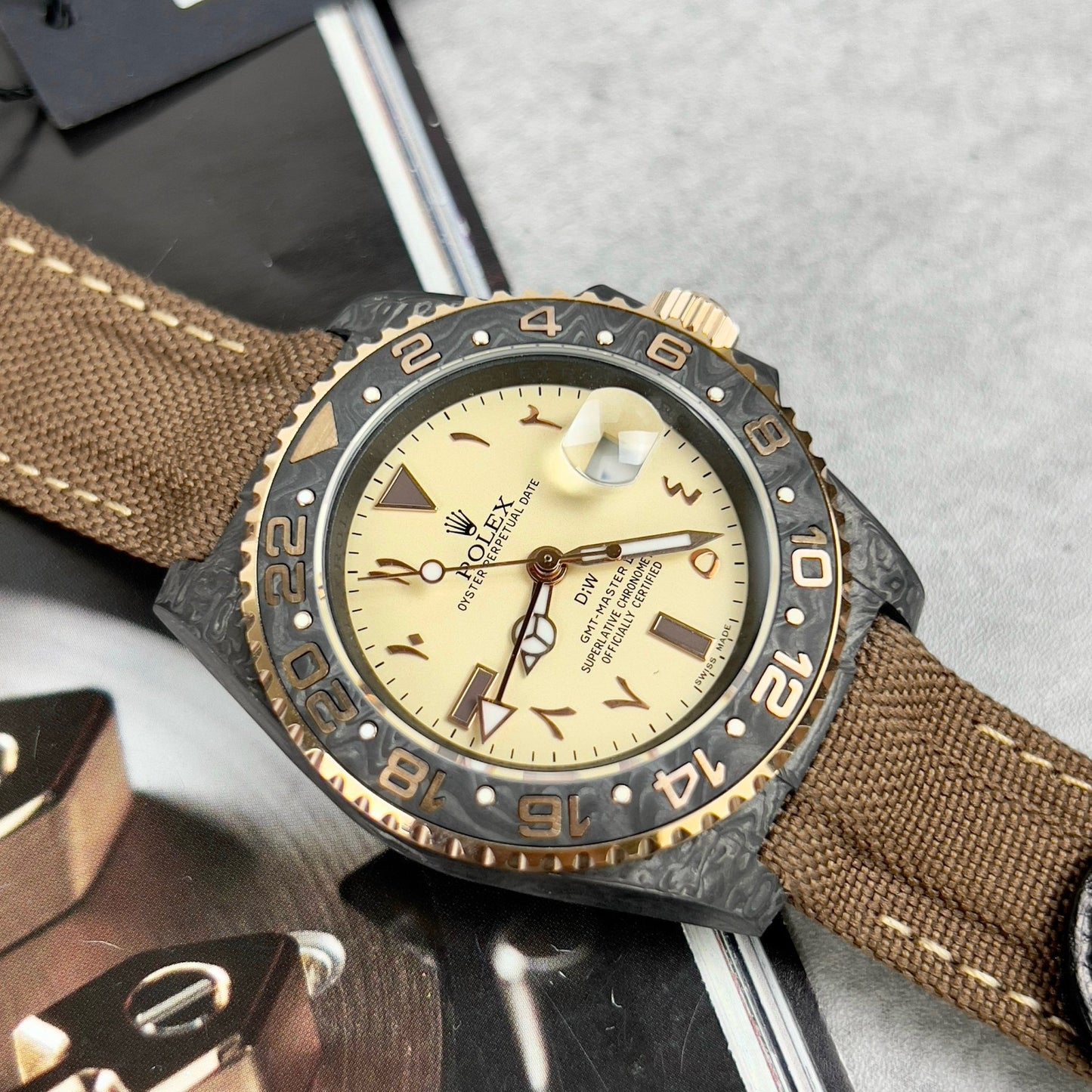 Rolex GMT-MASTER II Diw arabic eagle 1:1 edizione migliore Brown Fabric cinturino