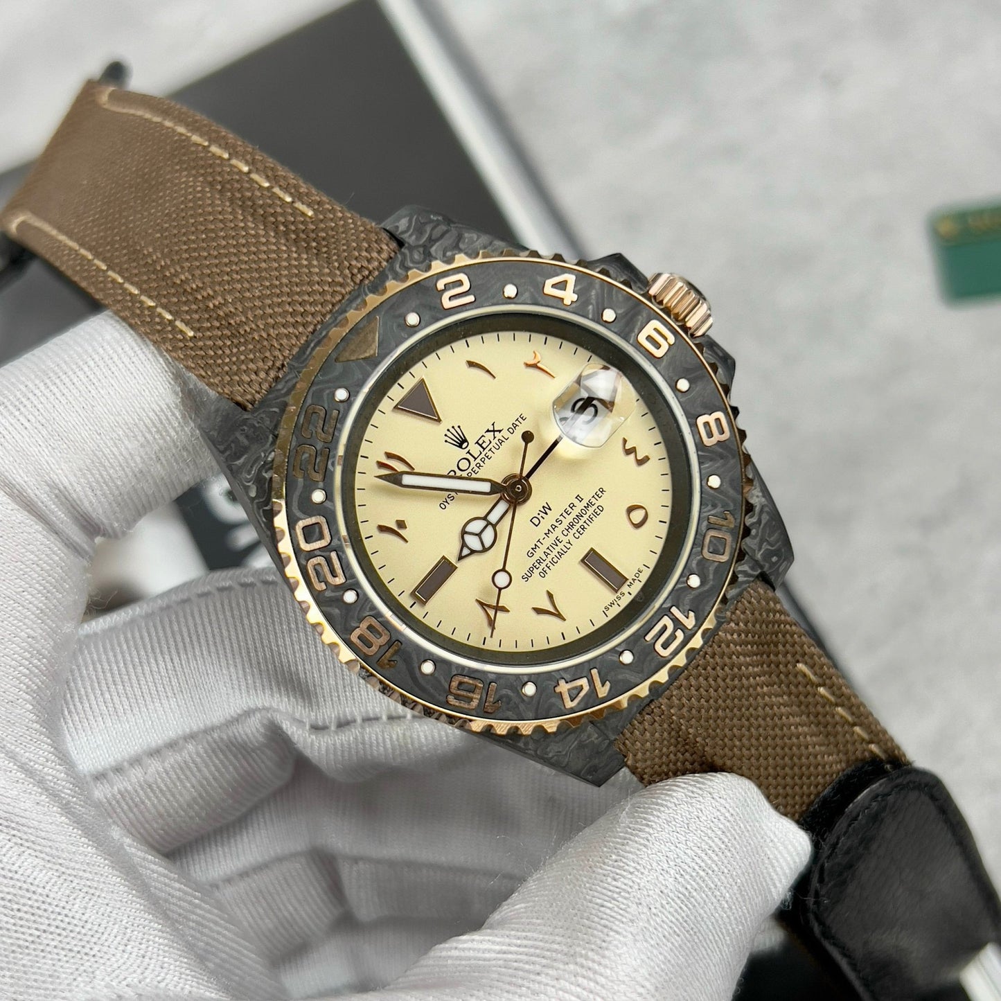 Rolex GMT-MASTER II Diw arabic eagle 1:1 edizione migliore Brown Fabric cinturino