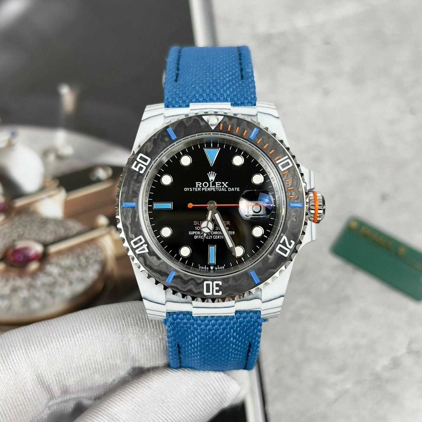 Rolex Submariner custom Diw 1:1 edizione migliore Blu Fabric cinturino quadrante nero