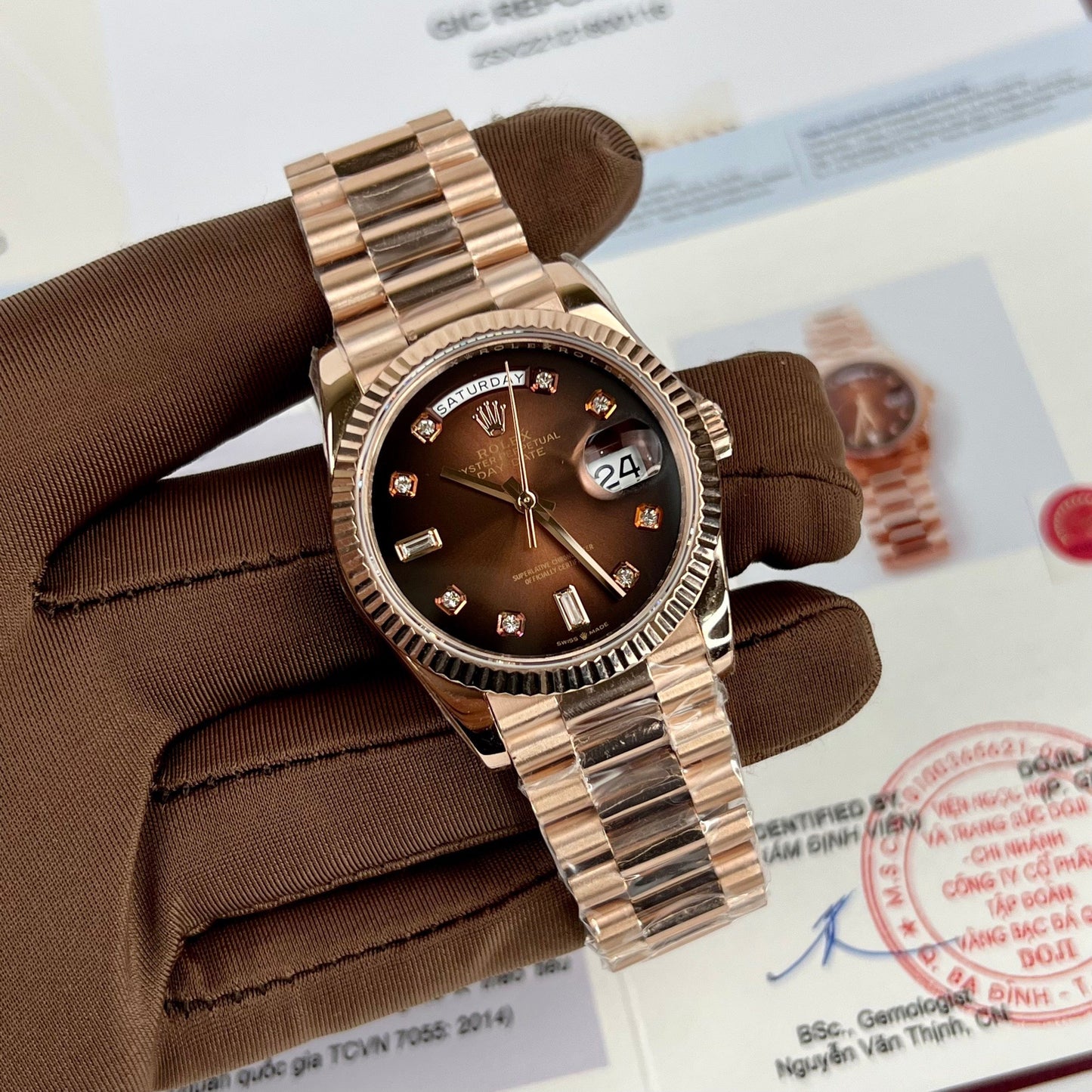 Rolex Day-Date 36 128235-0037 36mm 18k Rosa Oro coated