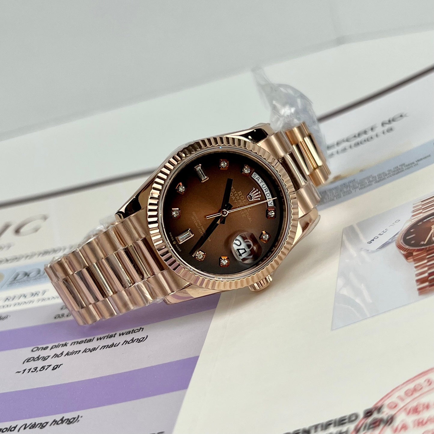 Rolex Day-Date 36 128235-0037 36mm 18k Rosa Oro coated