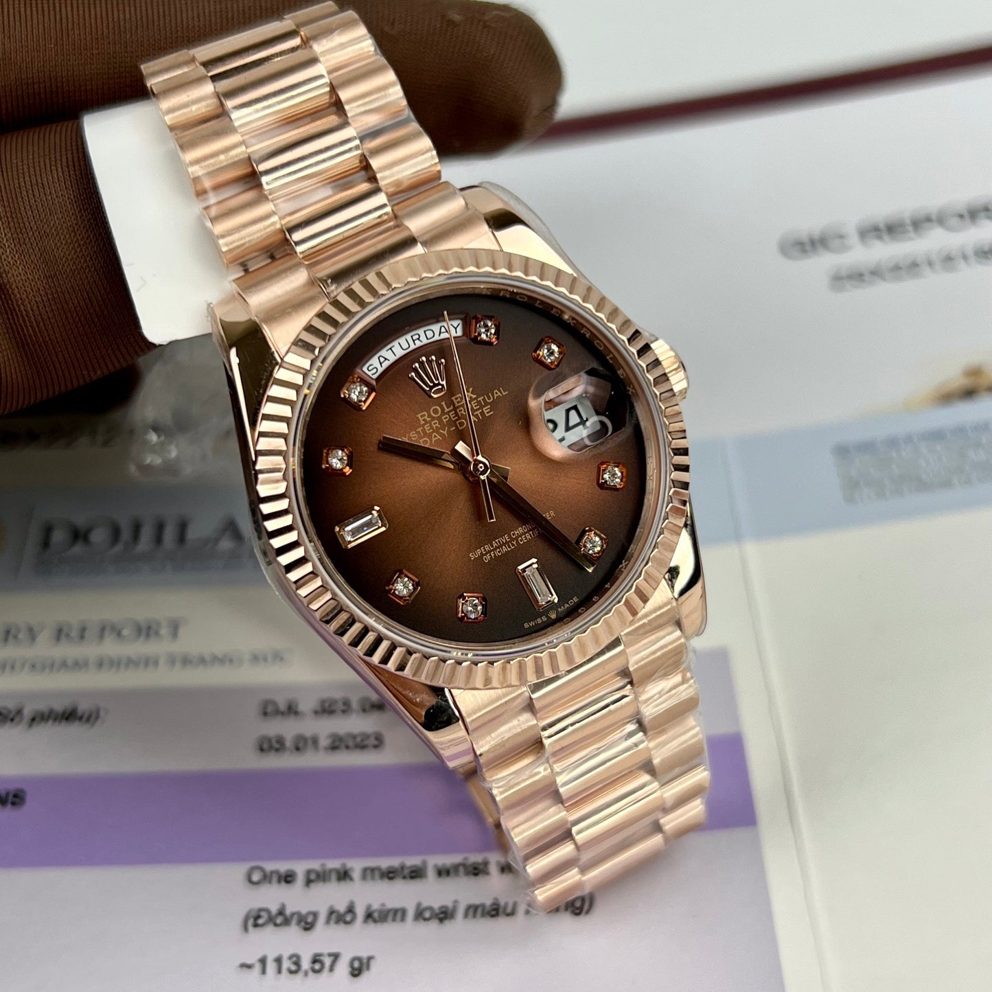 Rolex Day-Date 36 128235-0037 36mm 18k Rosa Oro coated