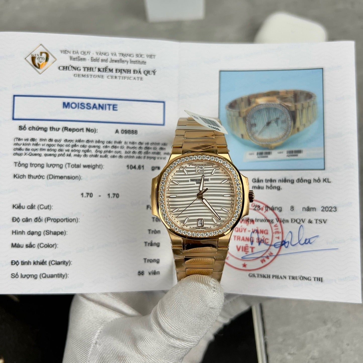 Patek Philippe Nautilus 7118/1R-010 18k Ouro preenchido com pedra Moissanite personalizada quadrante bianco