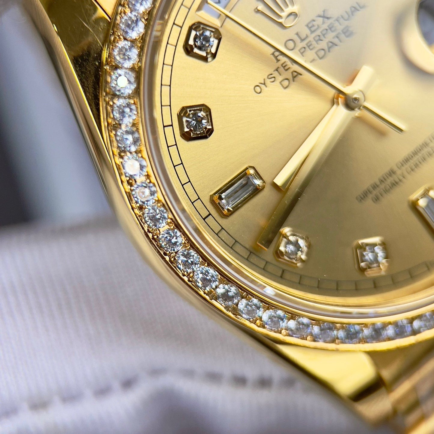 Rolex Day-Date 128238-0008 Watch 36mm coated 18k with lunetta Moissanite
