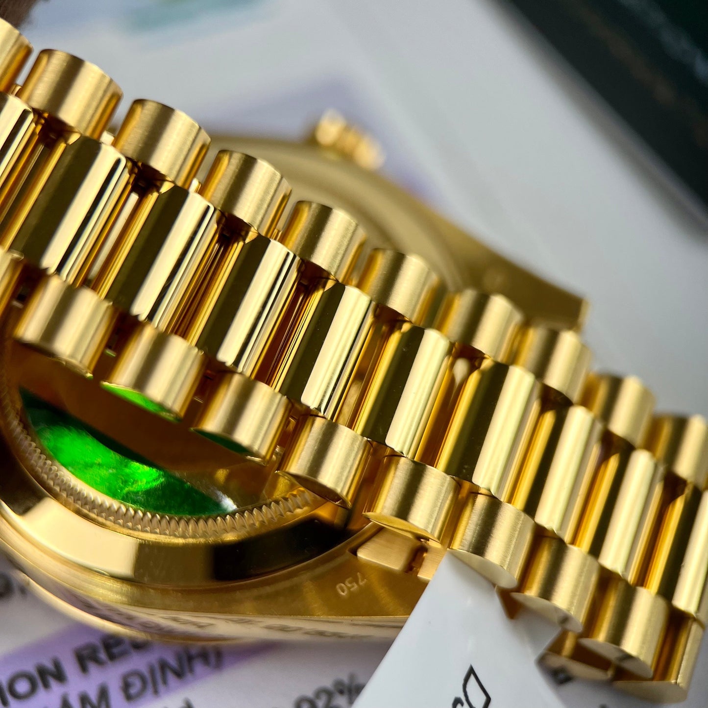 Rolex DayDate 40mm 228238 coated 18k Yellow Oro President quadrante verde 130 gram
