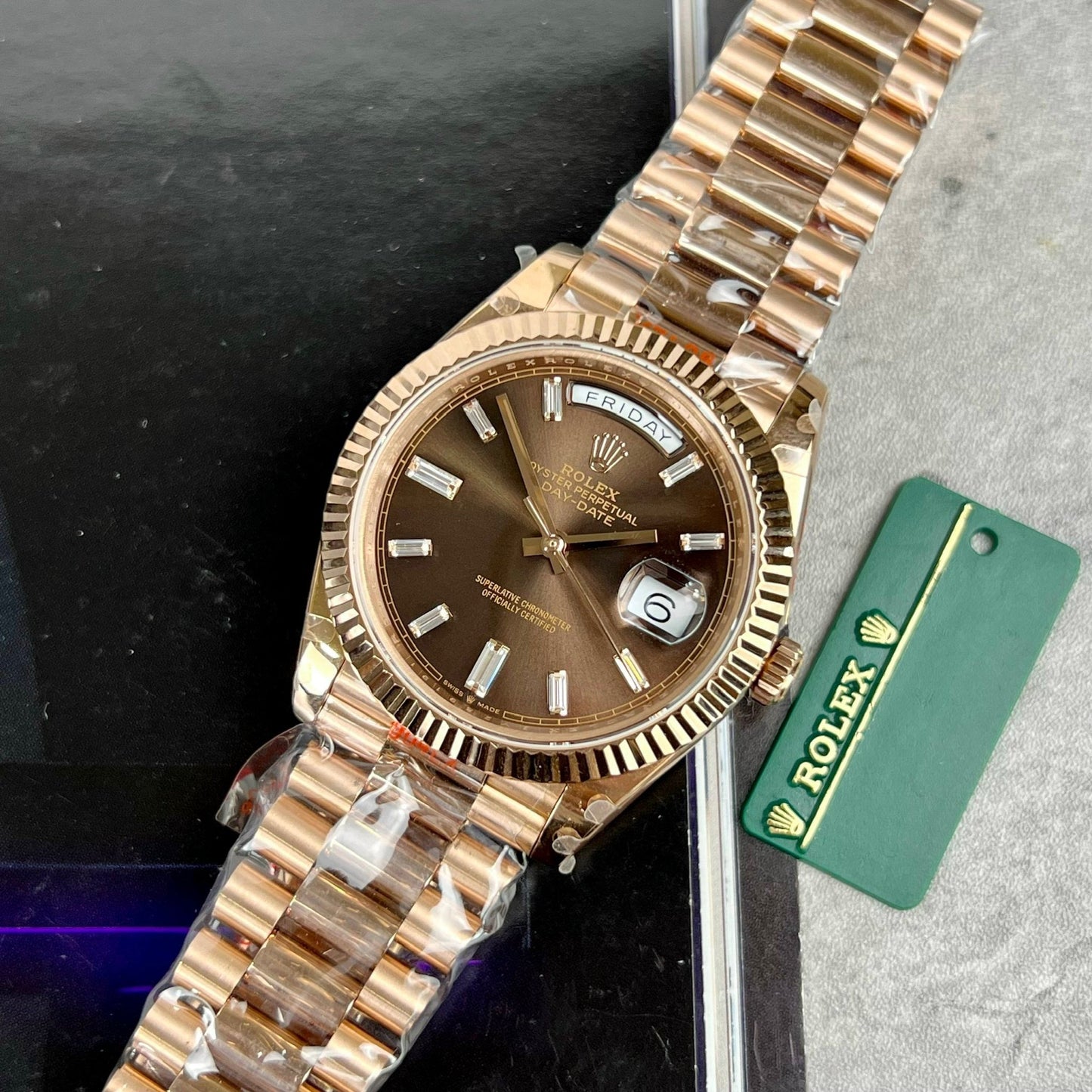 Rolex Day-Date 40mm 228235 chocolate quadrante 18k Rosa Oro preenchido 167 gramas