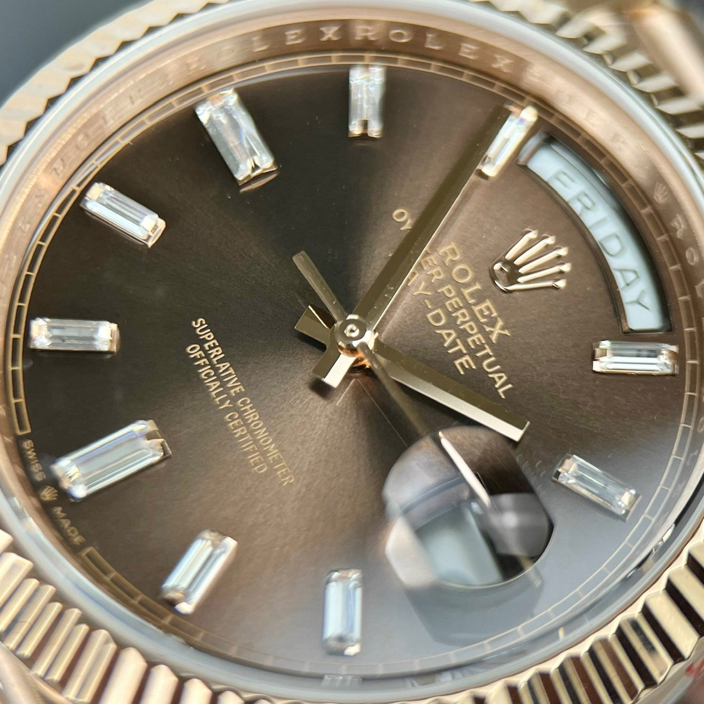 Rolex Day-Date 40mm 228235 chocolate quadrante 18k Rosa Oro preenchido 167 gramas