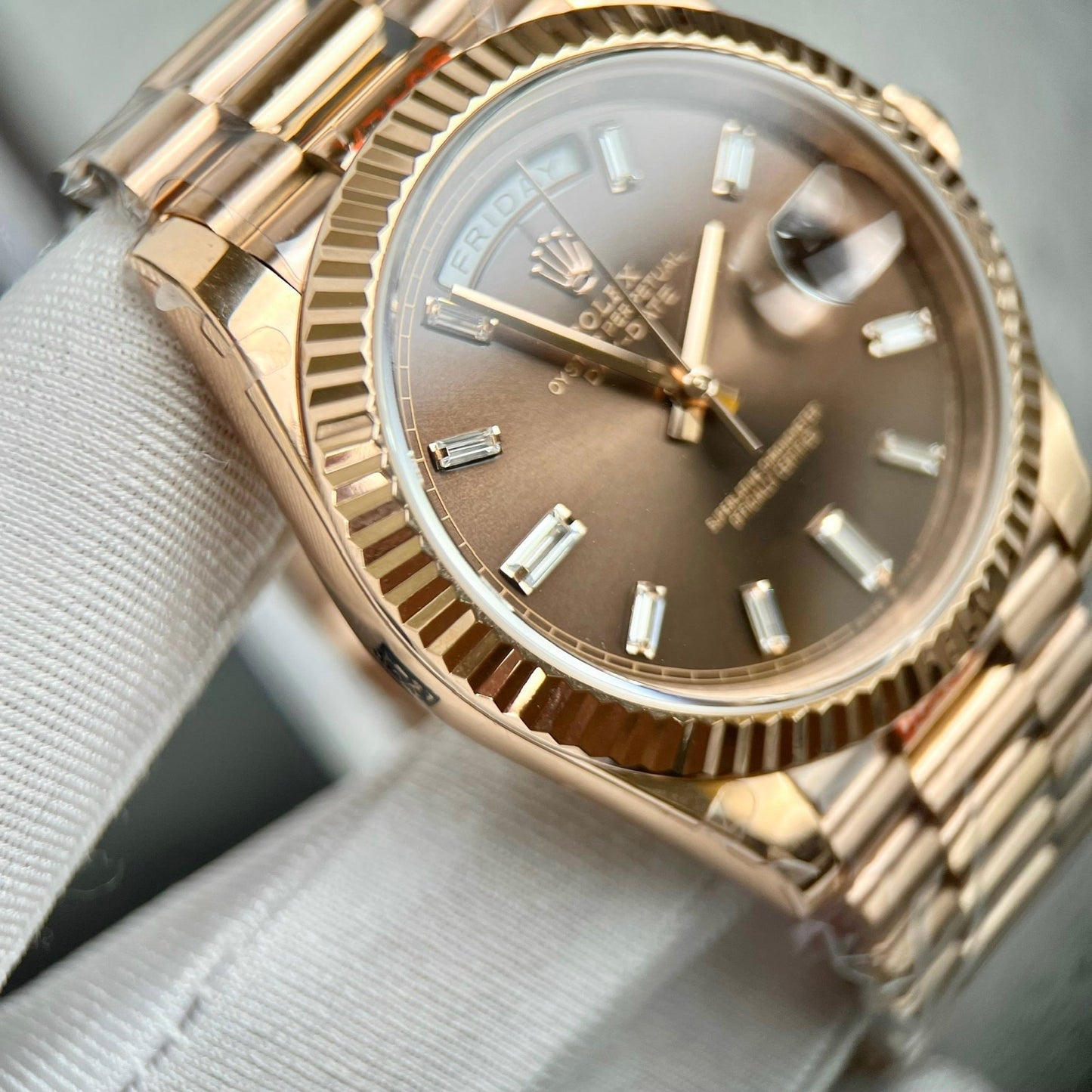 Rolex Day-Date 40mm 228235 chocolate quadrante 18k Rosa Oro preenchido 167 gramas