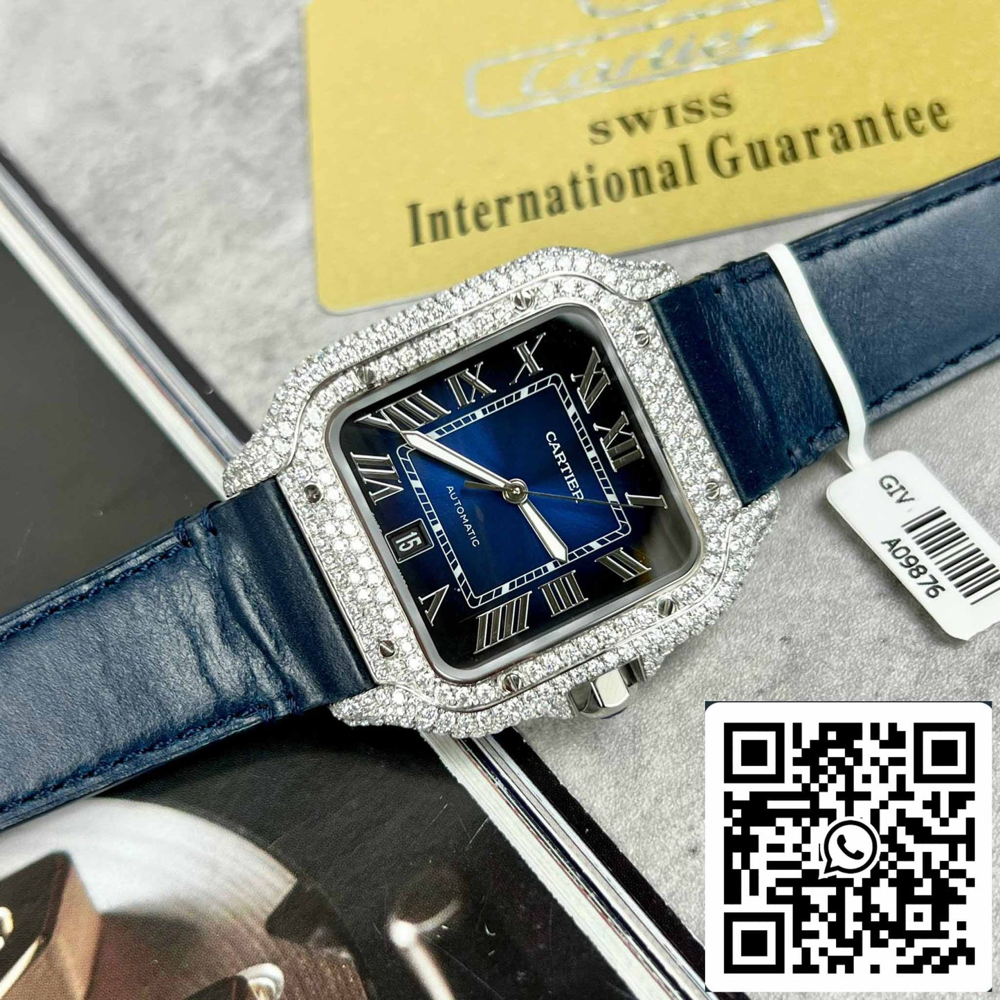 Cartier - Santos De Cartier - Acciaio - Custom Diamond-Set - quadrante azul BV Fabbrica