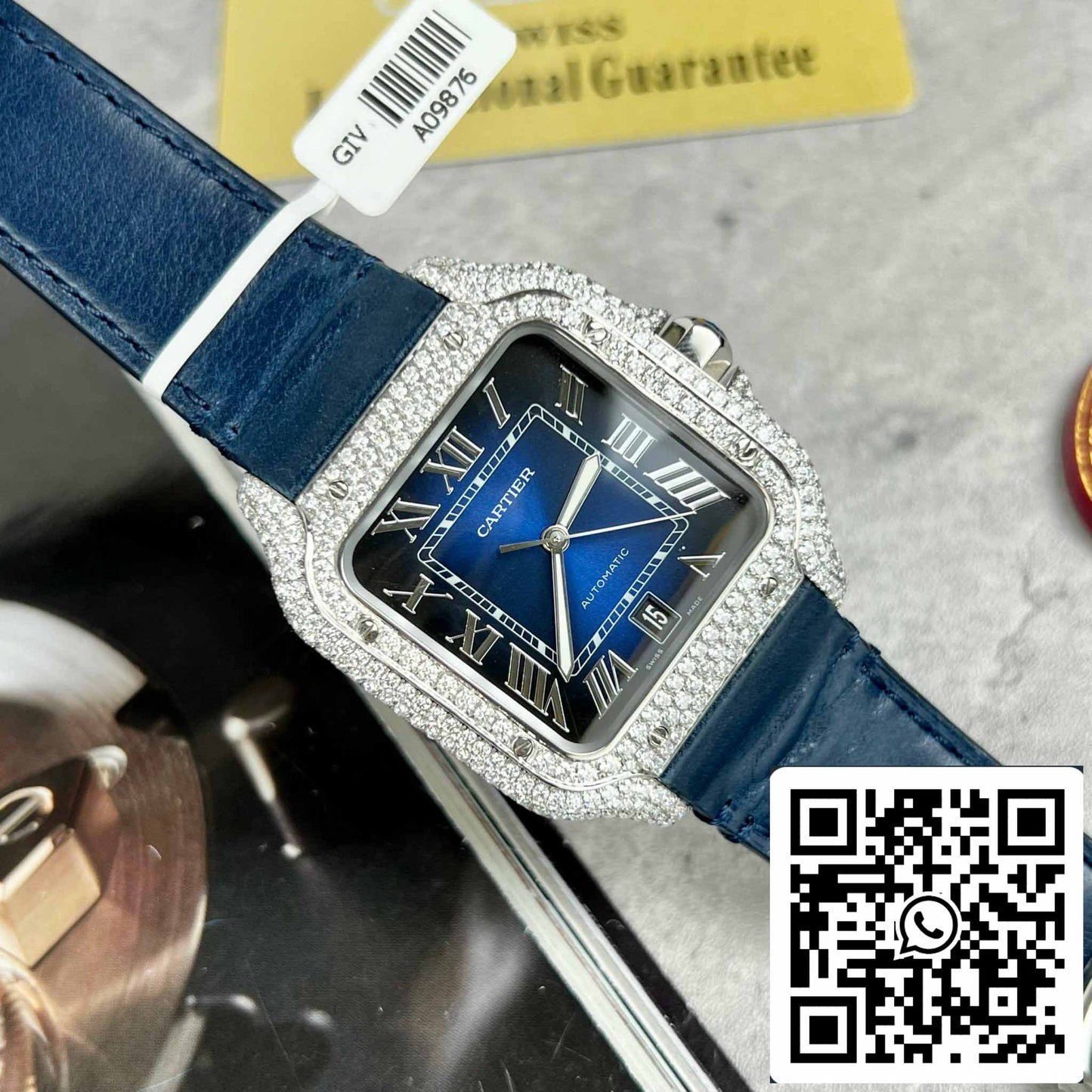 Cartier - Santos De Cartier - Acciaio - Custom Diamond-Set - quadrante azul BV Fabbrica