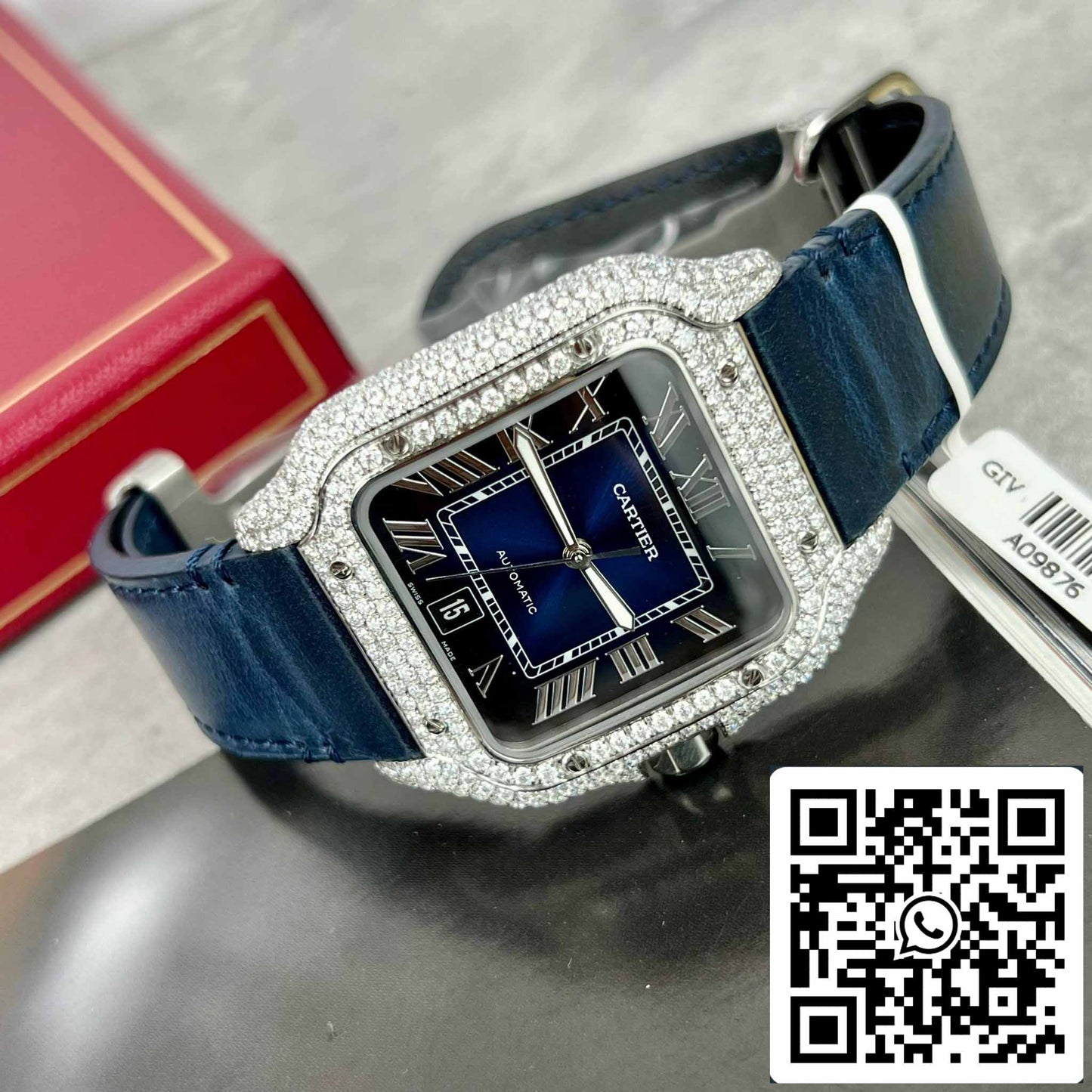 Cartier - Santos De Cartier - Acciaio - Custom Diamond-Set - quadrante azul BV Fabbrica