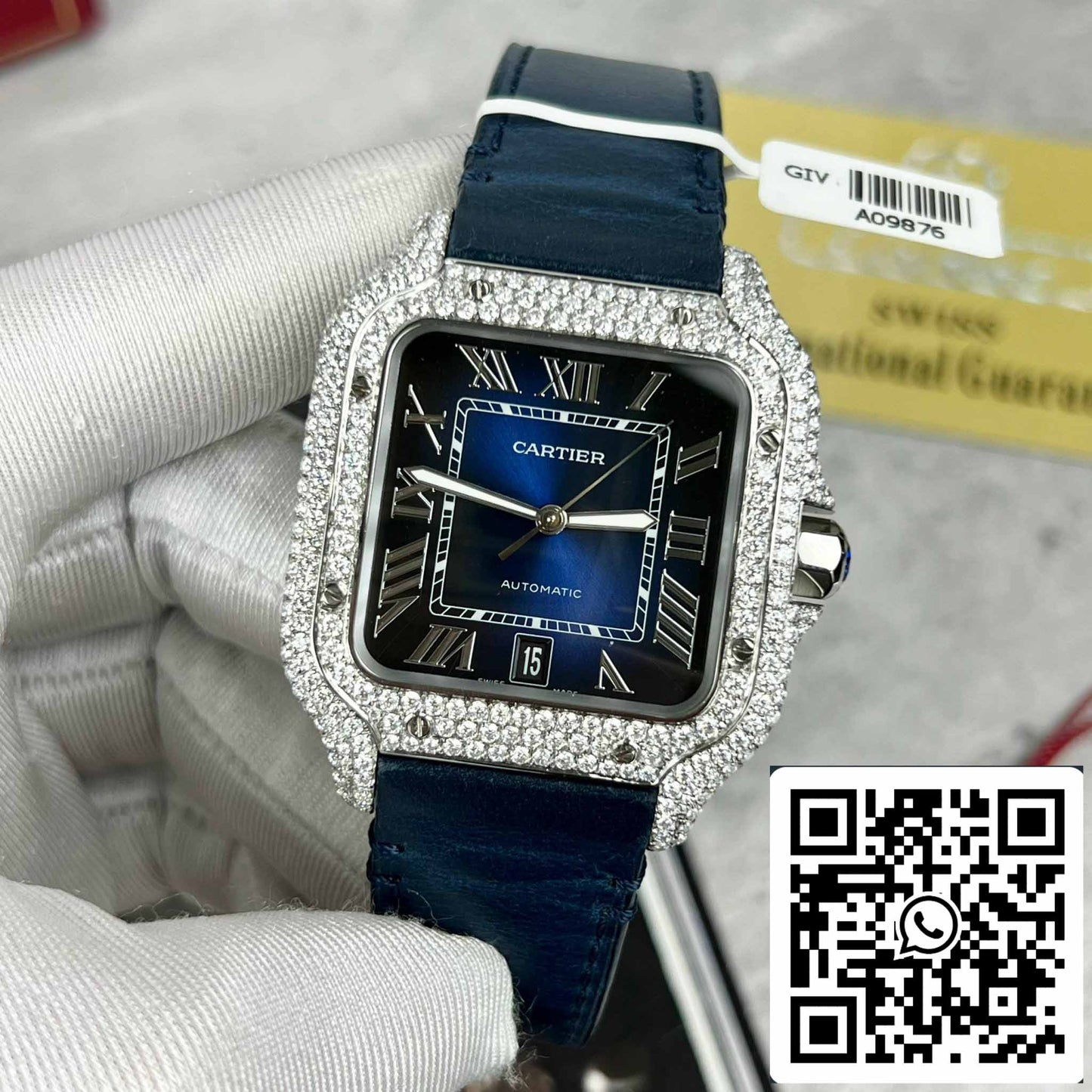 Cartier - Santos De Cartier - Acciaio - Custom Diamond-Set - quadrante azul BV Fabbrica