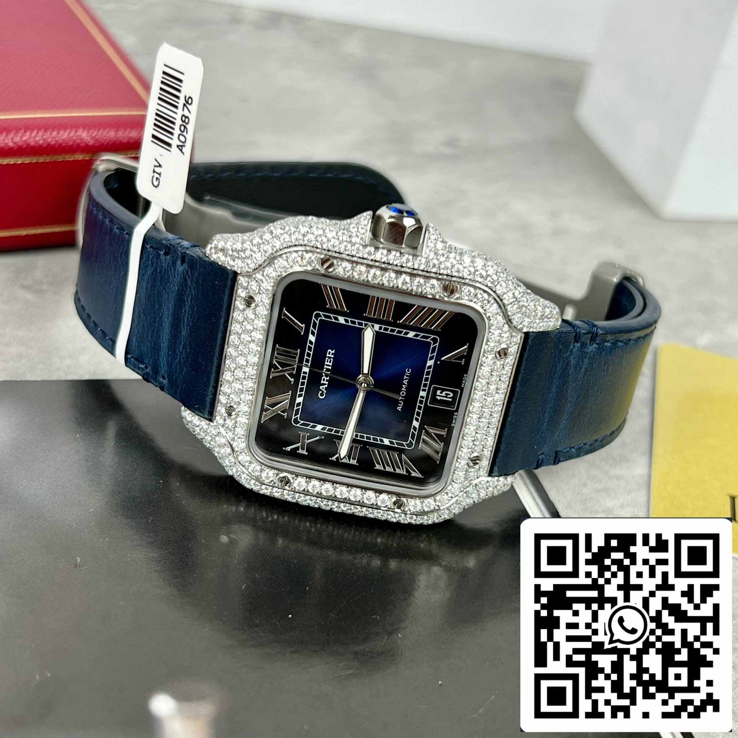 Cartier - Santos De Cartier - Acciaio - Custom Diamond-Set - quadrante azul BV Fabbrica