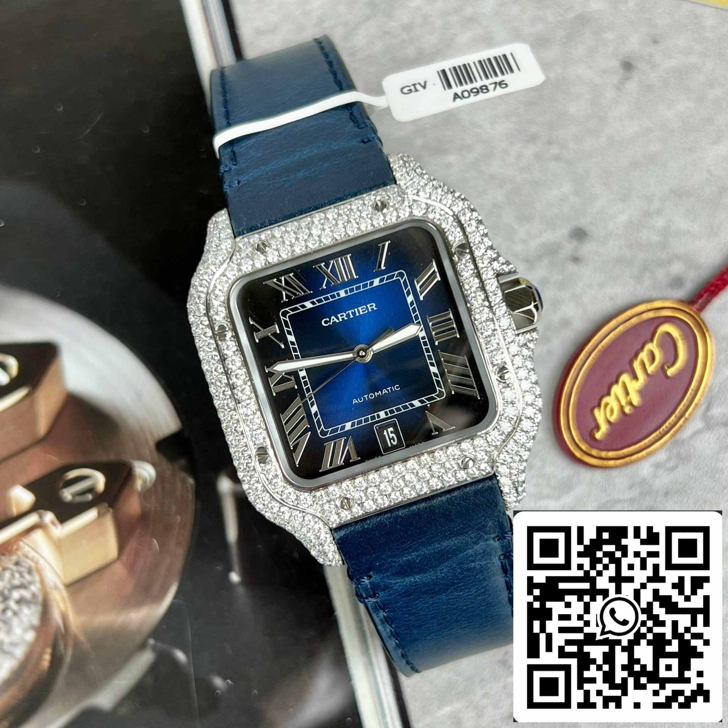 Cartier - Santos De Cartier - Acciaio - Custom Diamond-Set - quadrante azul BV Fabbrica