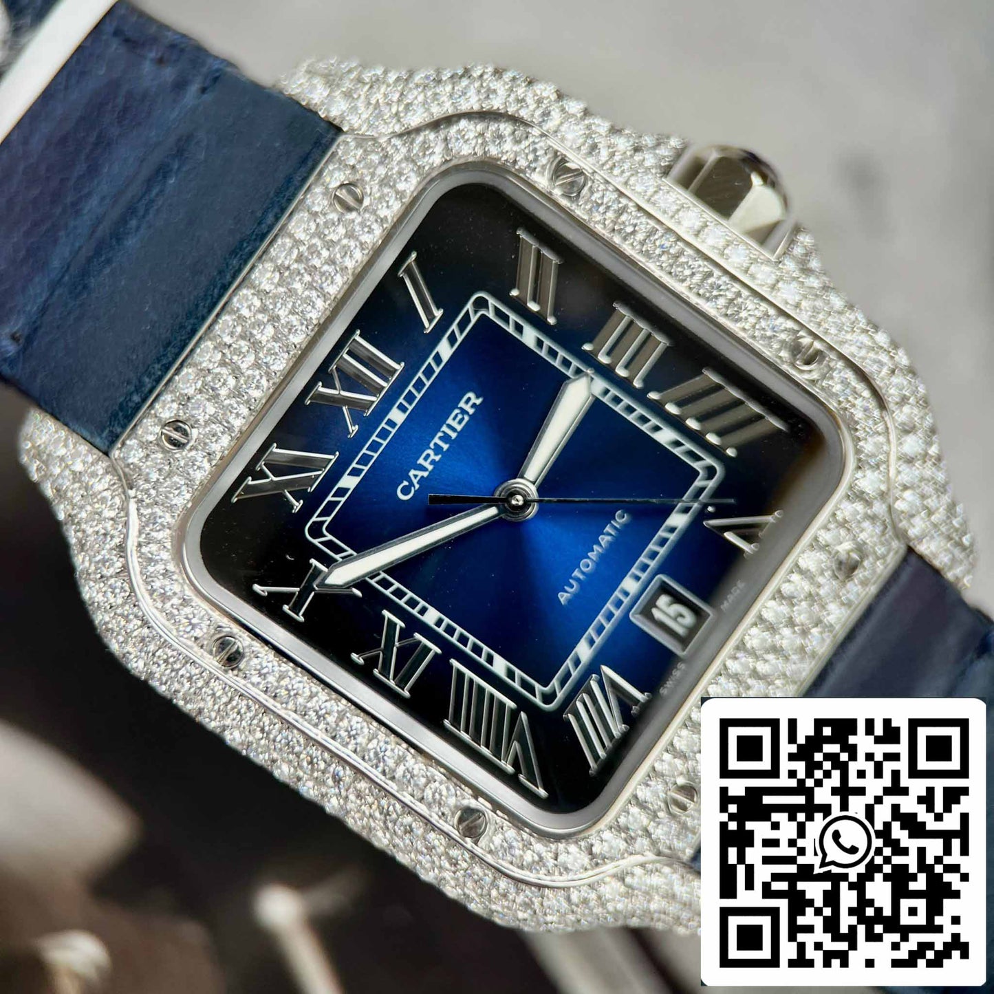 Cartier - Santos De Cartier - Acciaio - Custom Diamond-Set - quadrante azul BV Fabbrica