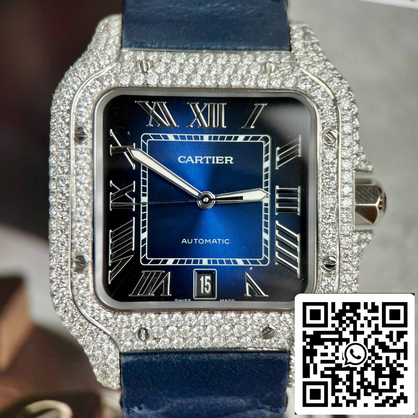 Cartier - Santos De Cartier - Acciaio - Custom Diamond-Set - quadrante azul BV Fabbrica