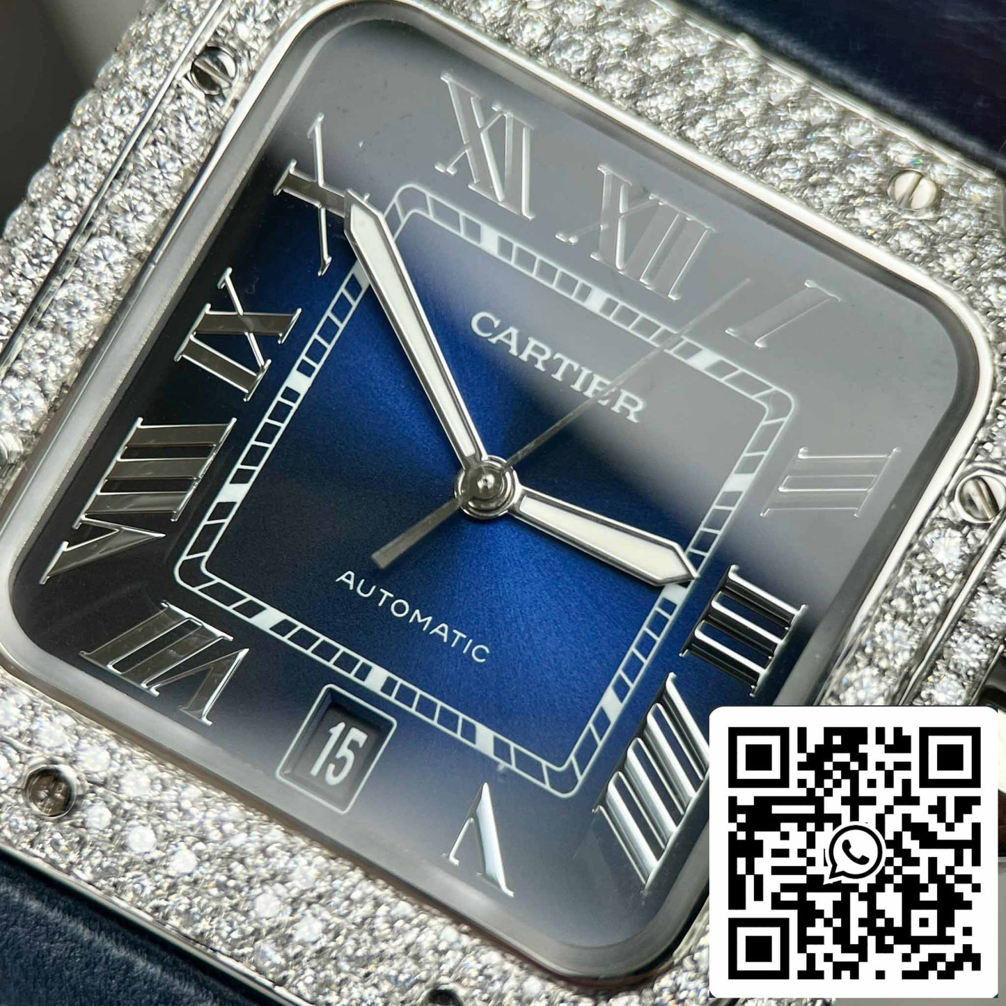 Cartier - Santos De Cartier - Acciaio - Custom Diamond-Set - quadrante azul BV Fabbrica