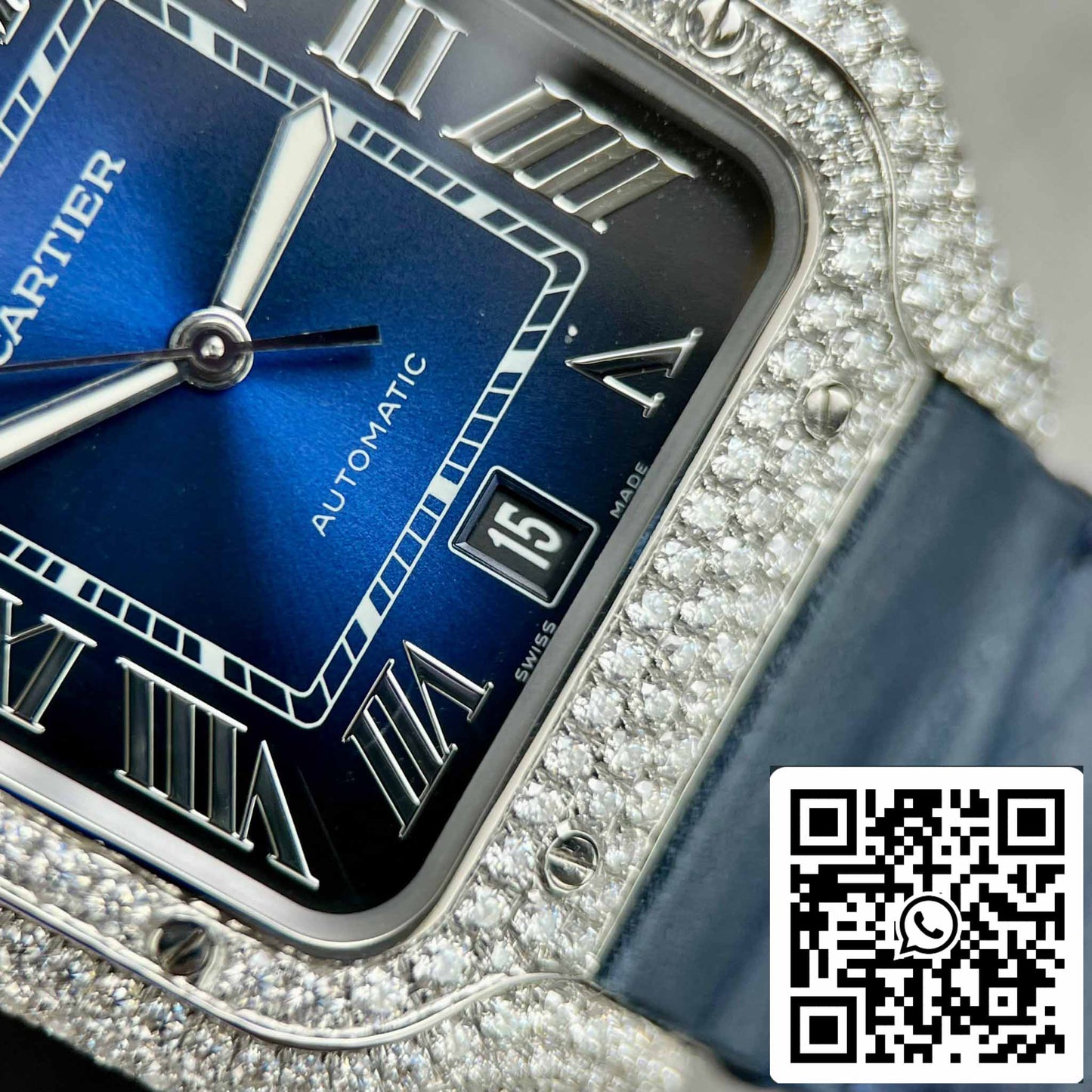 Cartier - Santos De Cartier - Acciaio - Custom Diamond-Set - quadrante azul BV Fabbrica