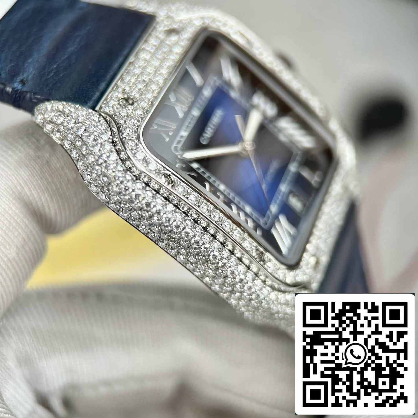 Cartier - Santos De Cartier - Acciaio - Custom Diamond-Set - quadrante azul BV Fabbrica