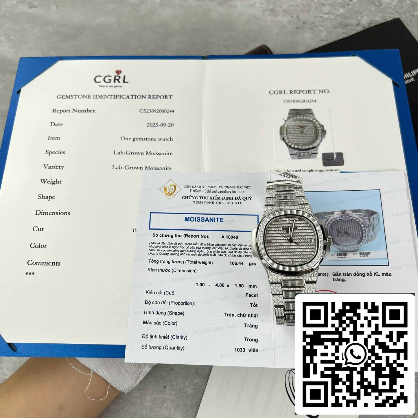 replica Patek Philippe Nautilus Jumbo 5719/1G-001 custom full Moissanite diamonds