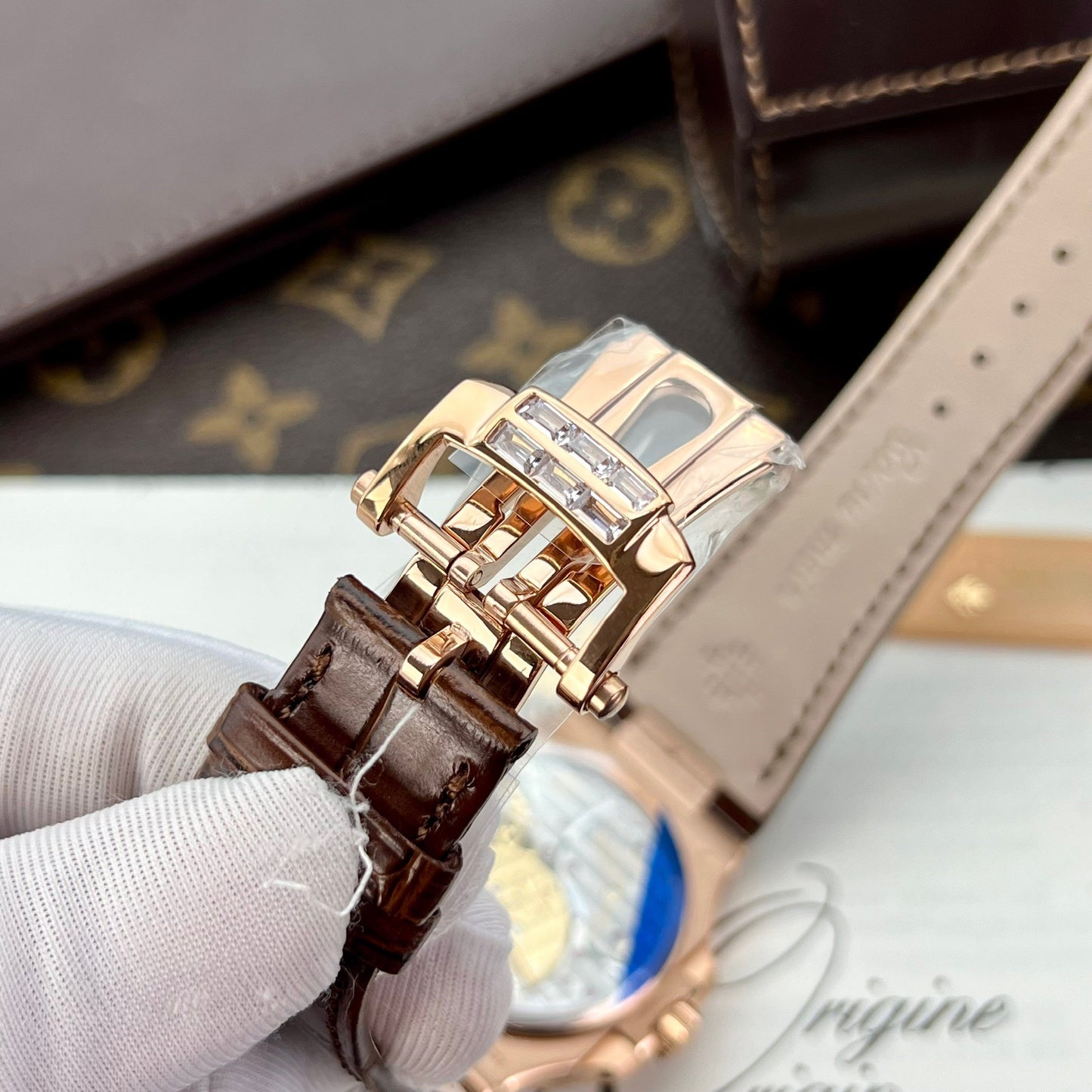 Patek Philippe Nautilus 5724R-001 GR Fabbrica 1:1 edizione migliore quadrante nero Rosa Oro e pedra