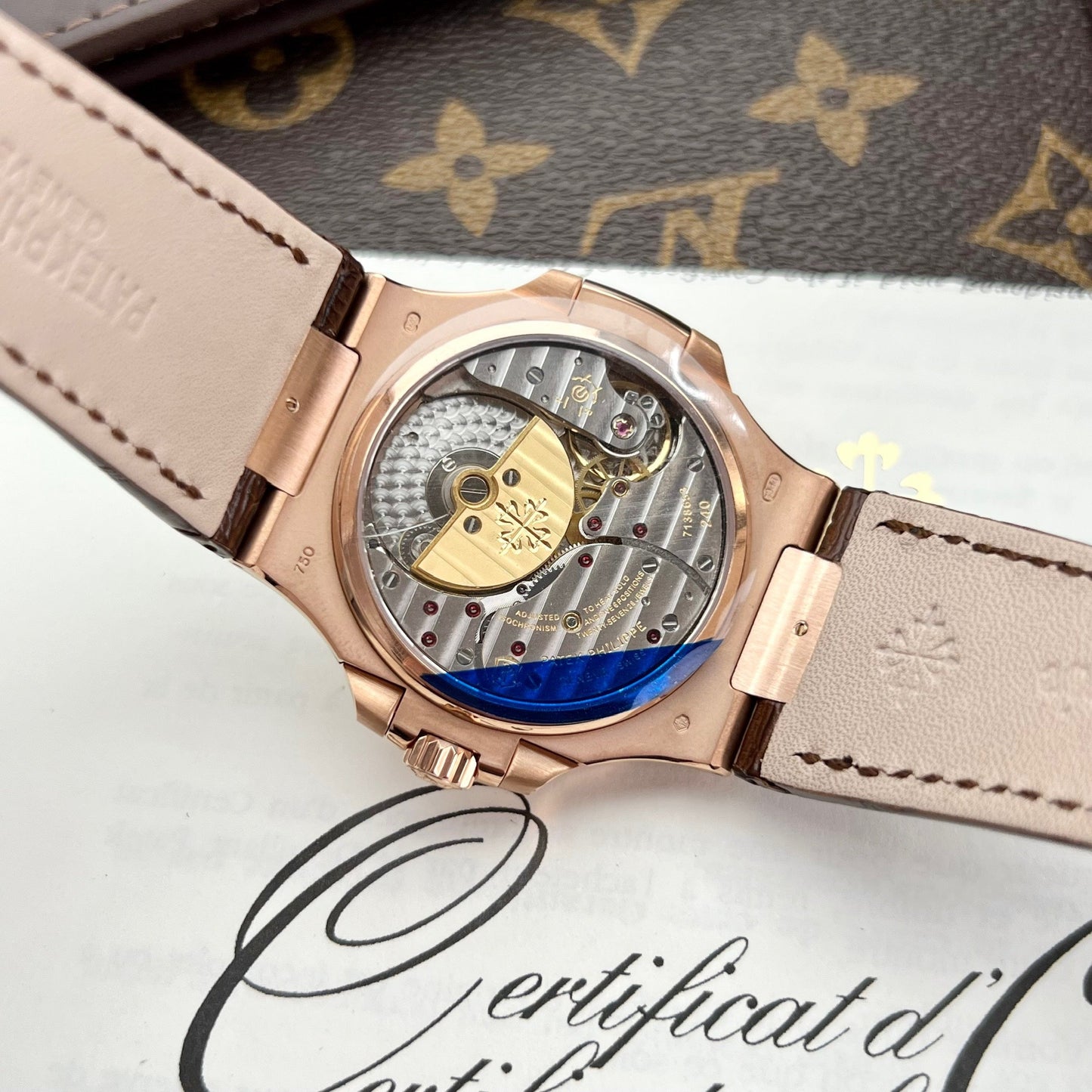 Patek Philippe Nautilus 5724R-001 GR Fabbrica 1:1 edizione migliore quadrante nero Rosa Oro e pedra