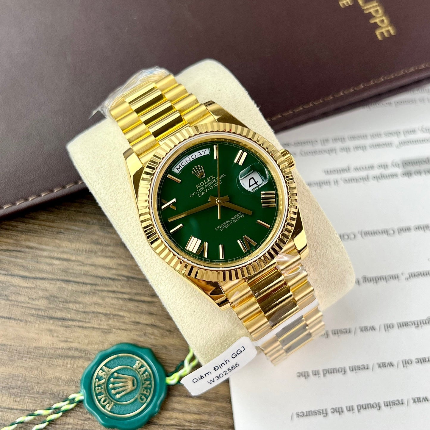 Rolex Day-Date 40 Yellow Oro 228238 Verde Rom 1:1 edizione migliore 175 gram V3 GM Fabbrica CounterWeight Versione