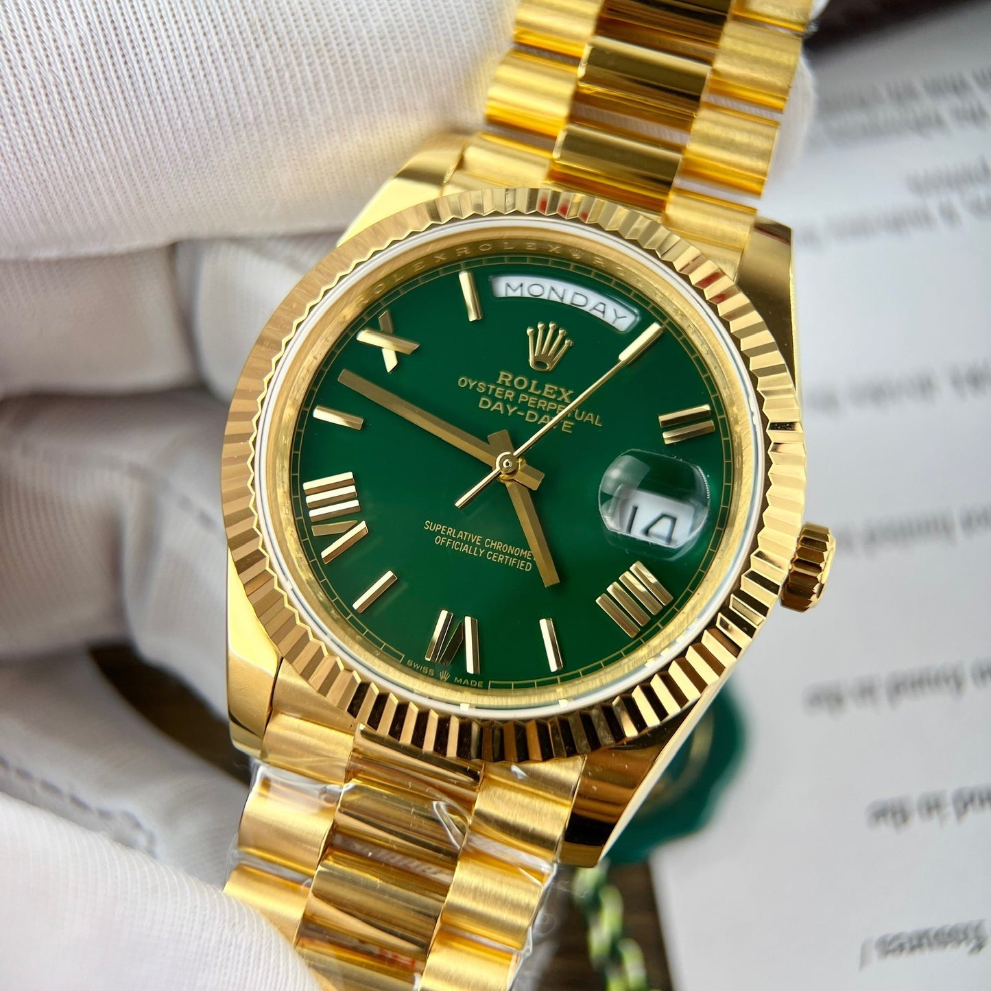 Rolex Day-Date 40 Yellow Oro 228238 Verde Rom 1:1 edizione migliore 175 gram V3 GM Fabbrica CounterWeight Versione