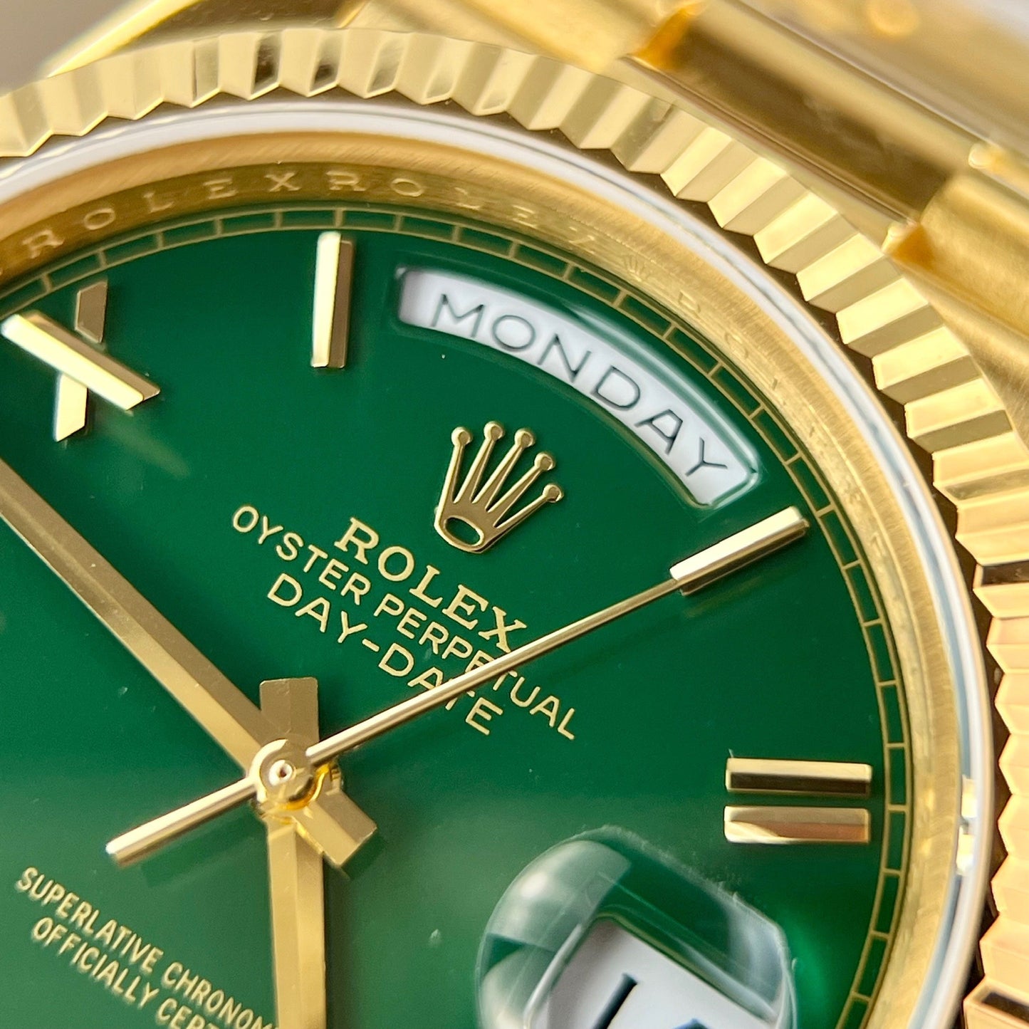 Rolex Day-Date 40 Yellow Oro 228238 Verde Rom 1:1 edizione migliore 175 gram V3 GM Fabbrica CounterWeight Versione