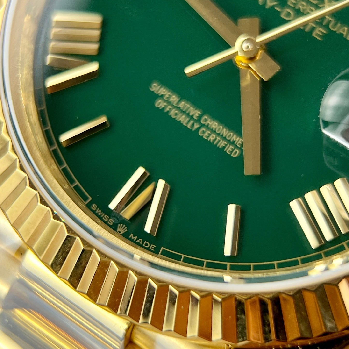 Rolex Day-Date 40 Yellow Oro 228238 Verde Rom 1:1 edizione migliore 175 gram V3 GM Fabbrica CounterWeight Versione