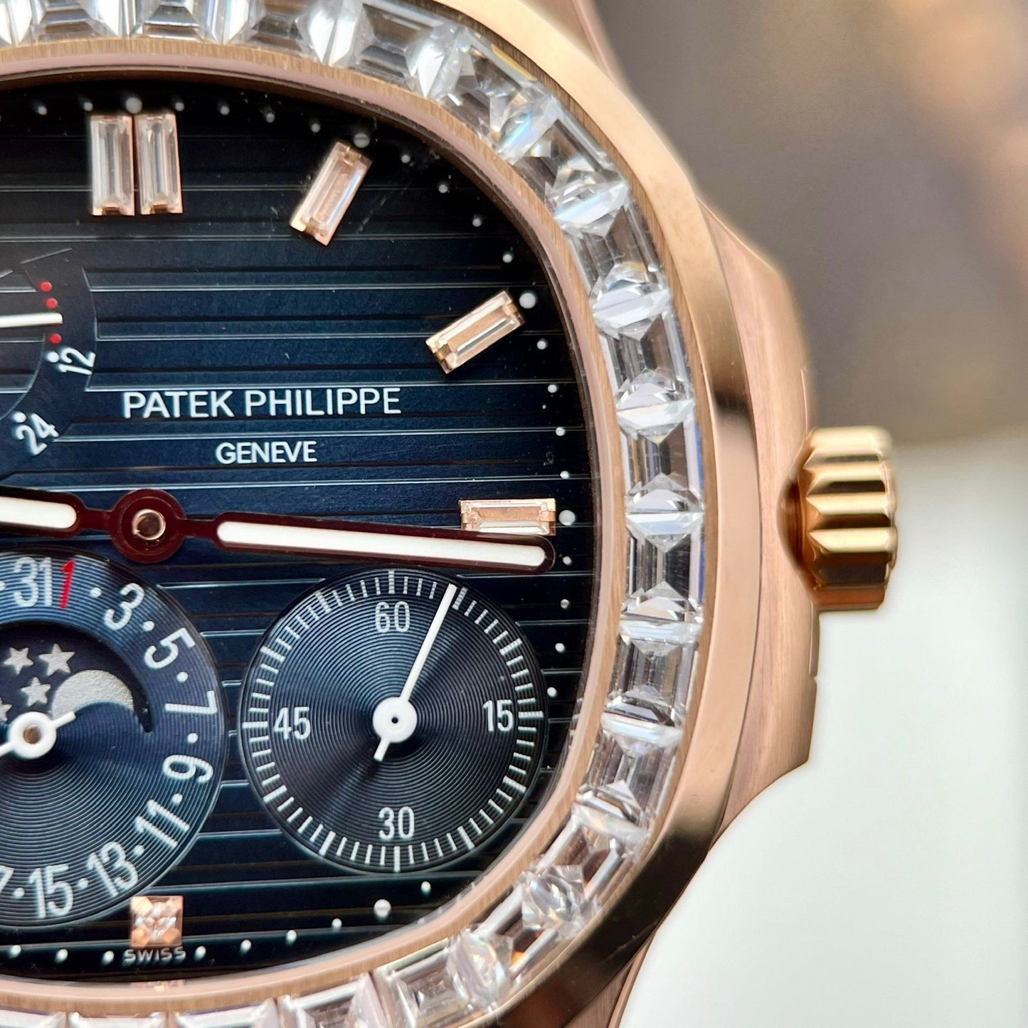 Patek Philippe Nautilus 5724R 1:1 edizione migliore quadrante blu custom 18k and moissanite