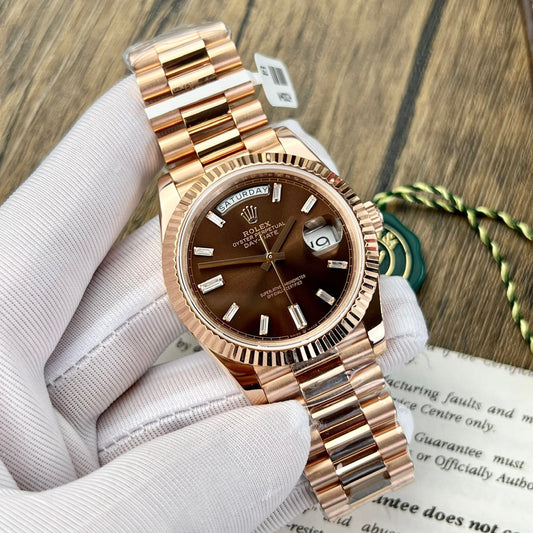 Rolex Day Date M228235-0003 18k Chapado en oro 1:1 edizione migliore GM Fabbrica V2 Chocolate quadrante Contrapeso Versione