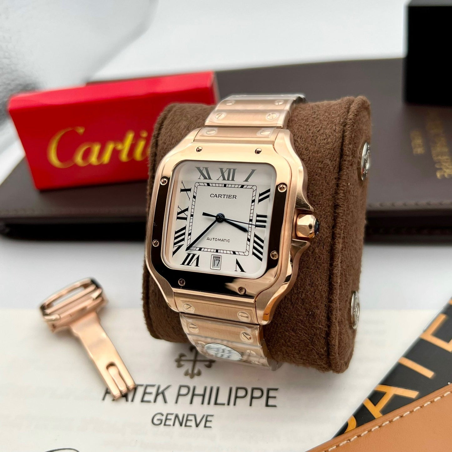 Cartier De Santos acciaio inossidabile Cassa BV Fabbrica 1:1 edizione migliore quadrante bianco Rosa Oro versão mais recente