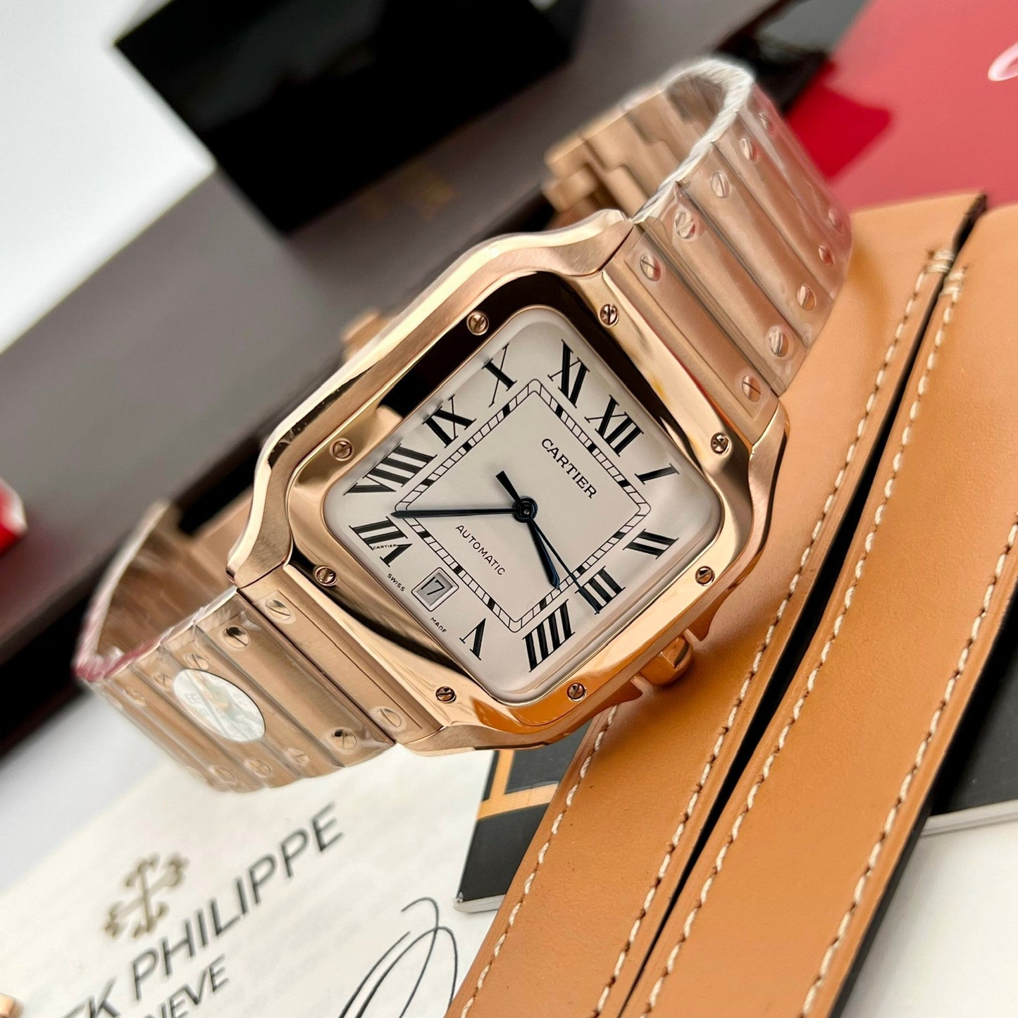 Cartier De Santos acciaio inossidabile Cassa BV Fabbrica 1:1 edizione migliore quadrante bianco Rosa Oro versão mais recente