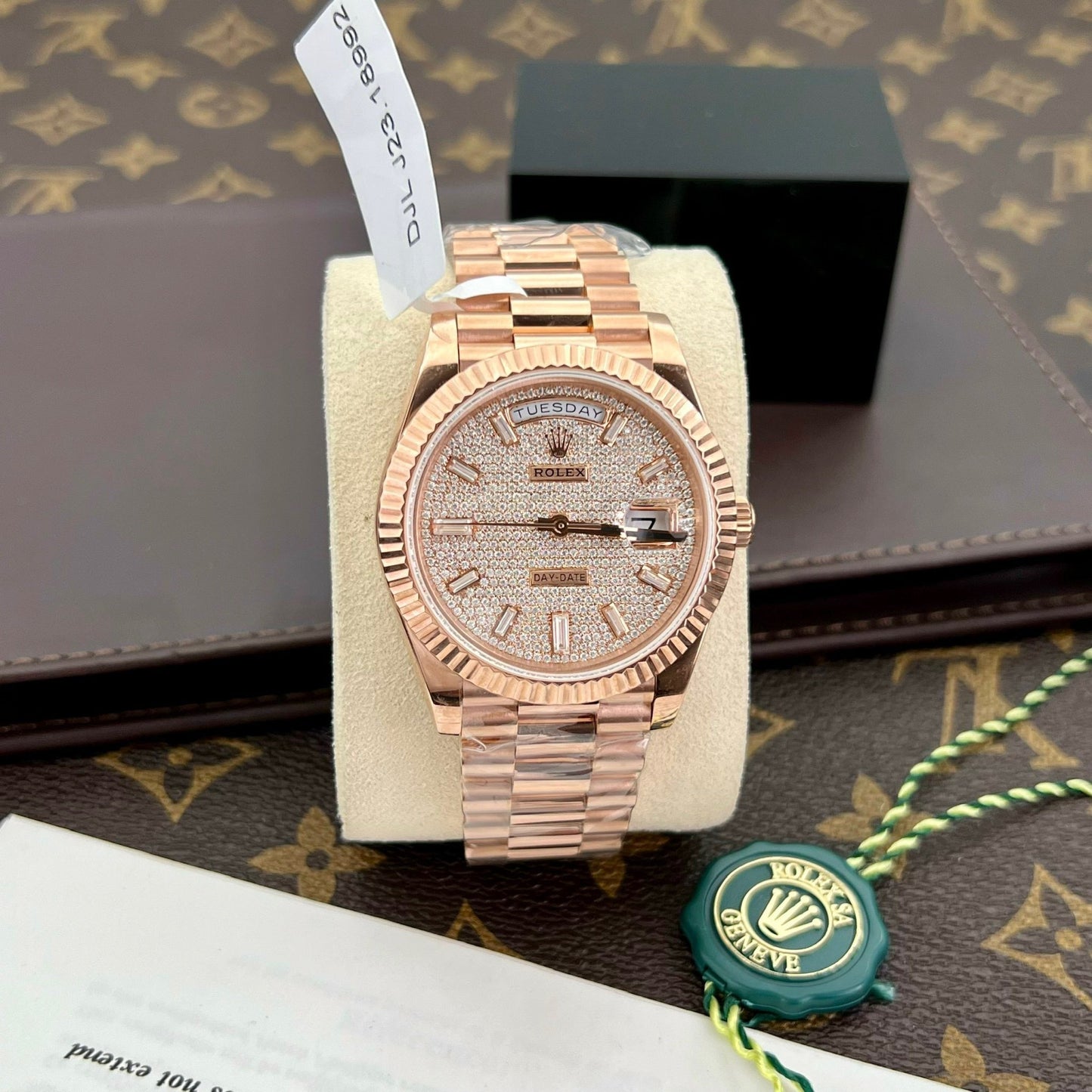 Rolex Day Date m228235-0036 custom 18k Everose Oro 1:1 edizione migliore GM Fabbrica Moissanite quadrante