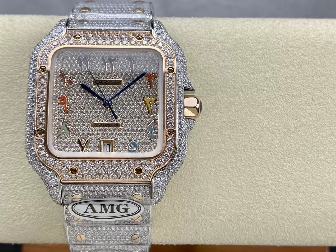 Santos De Cartier Diamond Watches Numeric Color Rosa Oro quadrante 1:1 edizione migliore AMG Fabbrica Swarovski Stone